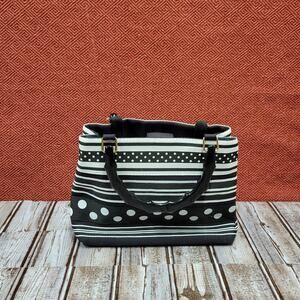 Tianni Structured Tote Bag Black White Striped Polka Dot Acrylic Handle Purse